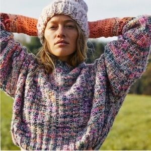 Free People Confetti Chunky Cropped Multicolor Sweater Size XS #1881